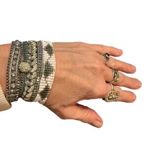 Victoria Emerson Six Strand Silver Gray Green Wrap Bracelet